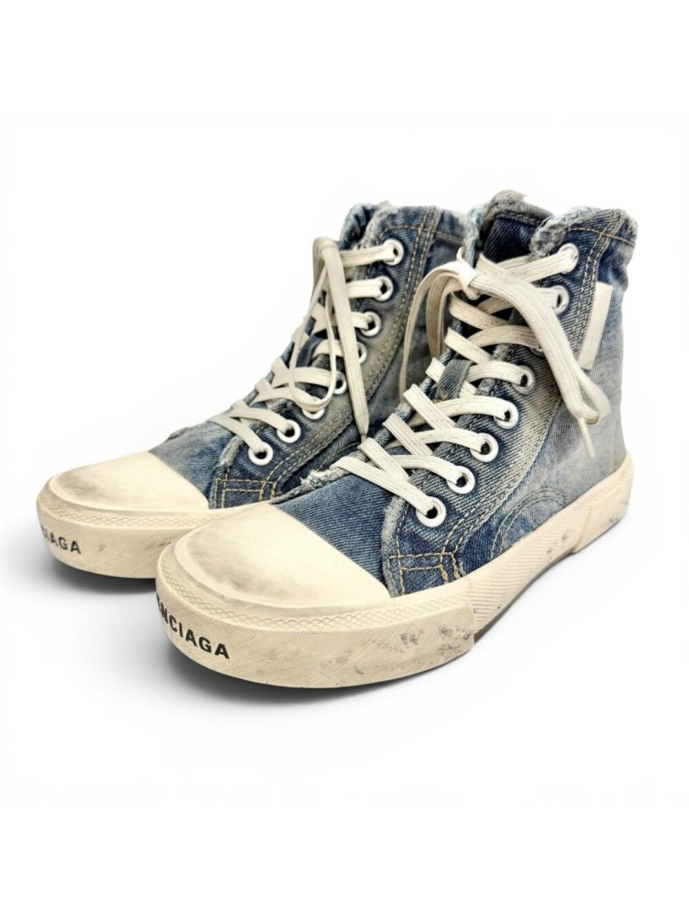 Balenciaga Paris High Top Distressed Denim Top Sneakers Indigo Blue JP